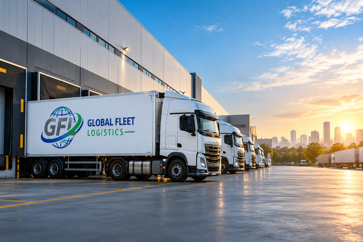 Global Fleet Logistics trucks at logistics facility